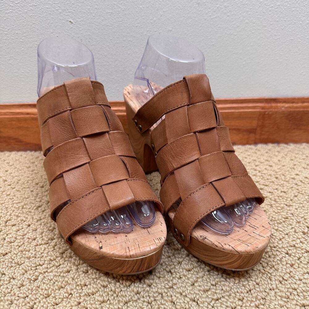 Kork Ease Devon Woven Sandal Heeled Platform Brown Leather Women's 10 Boho